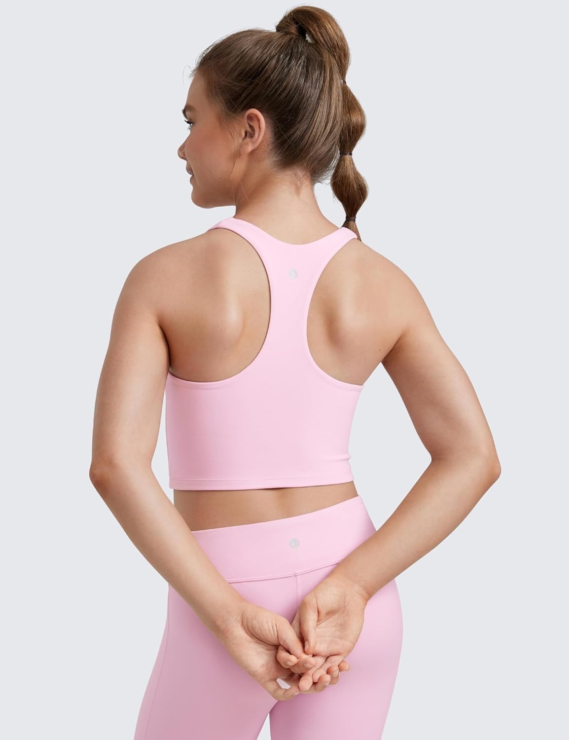 image:imageCRZ YOGA Girls Butterluxe Double Lined Racerback Crop Tank Tops High Neck Dance Yoga Athletic Casual Tight Kids TeenPink Peony