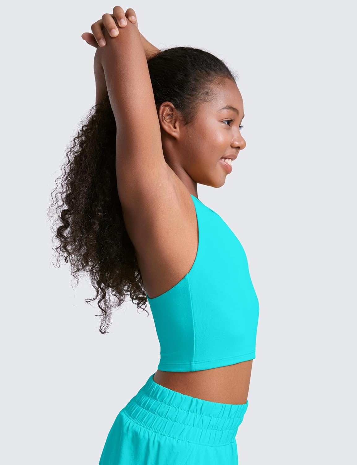 image:imageCRZ YOGA Girls Butterluxe Double Lined Racerback Crop Tank Tops High Neck Dance Yoga Athletic Casual Tight Kids TeenSpectral Blue