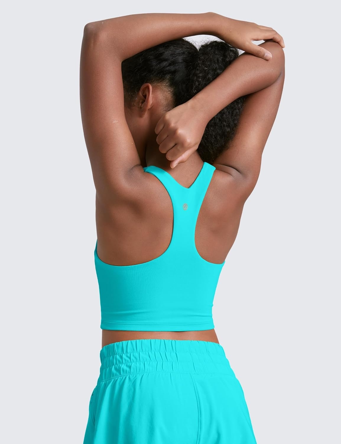 image:imageCRZ YOGA Girls Butterluxe Double Lined Racerback Crop Tank Tops High Neck Dance Yoga Athletic Casual Tight Kids TeenSpectral Blue
