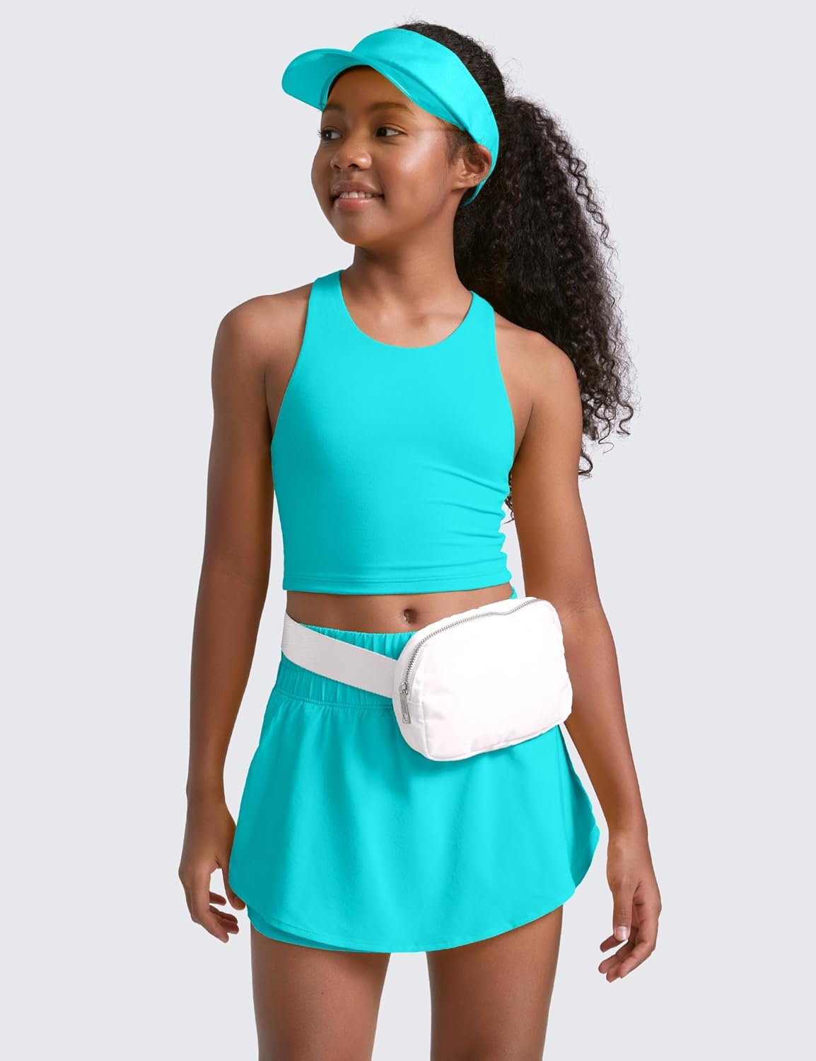 image:imageCRZ YOGA Girls Butterluxe Double Lined Racerback Crop Tank Tops High Neck Dance Yoga Athletic Casual Tight Kids TeenSpectral Blue