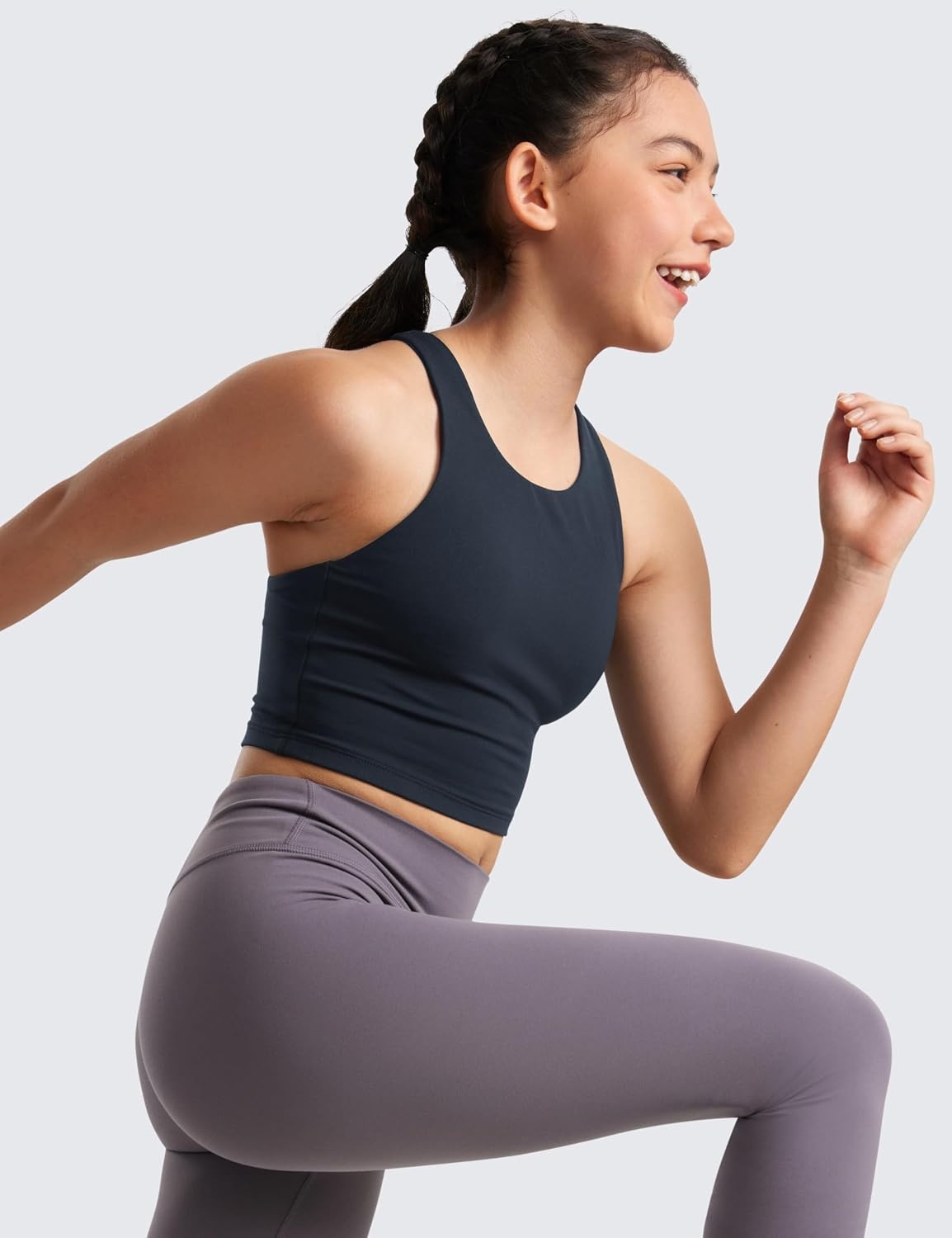image:imageCRZ YOGA Girls Butterluxe Double Lined Racerback Crop Tank Tops High Neck Dance Yoga Athletic Casual Tight Kids TeenTrue Navy