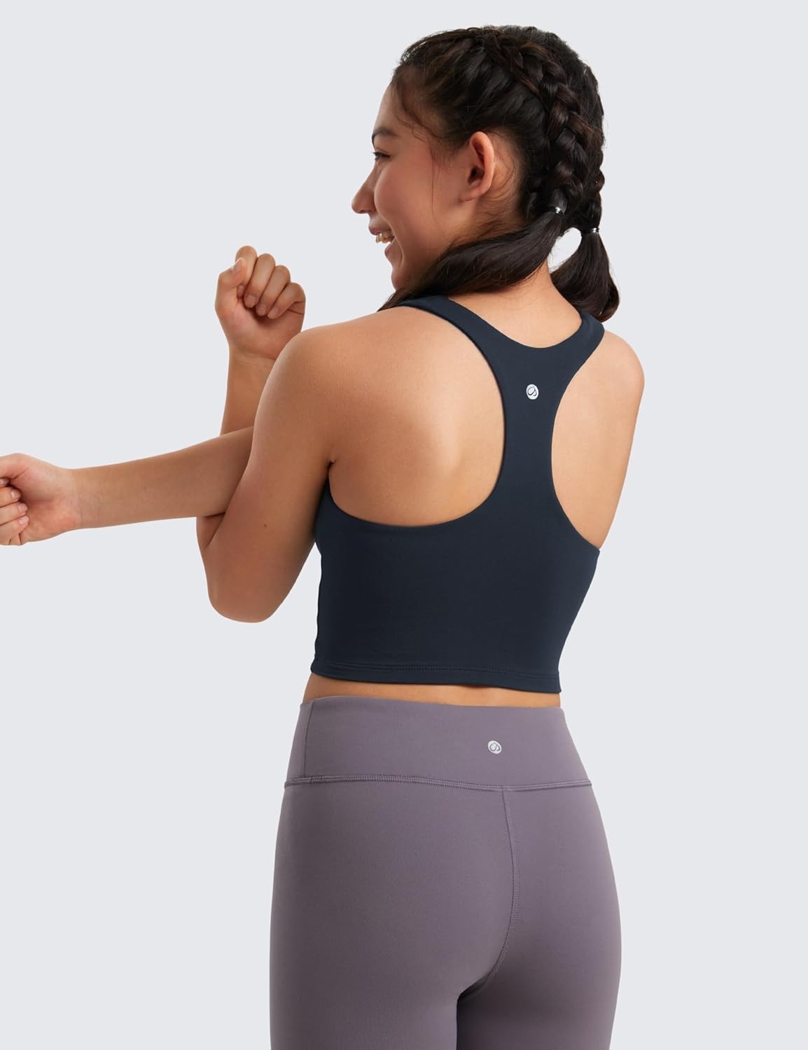 image:imageCRZ YOGA Girls Butterluxe Double Lined Racerback Crop Tank Tops High Neck Dance Yoga Athletic Casual Tight Kids TeenTrue Navy