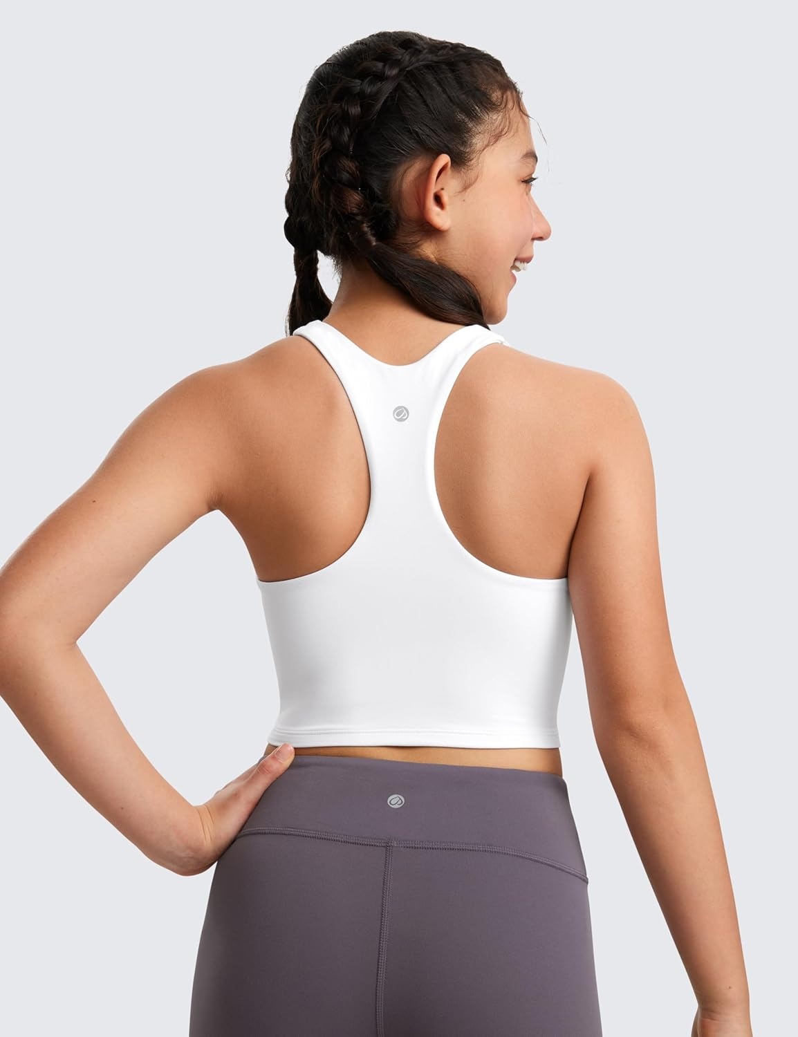 image:imageCRZ YOGA Girls Butterluxe Double Lined Racerback Crop Tank Tops High Neck Dance Yoga Athletic Casual Tight Kids TeenWhite