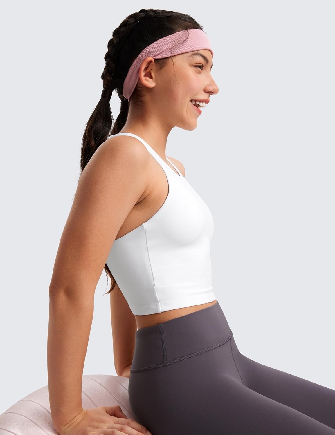 image:imageCRZ YOGA Girls Butterluxe Double Lined Racerback Crop Tank Tops High Neck Dance Yoga Athletic Casual Tight Kids TeenWhite