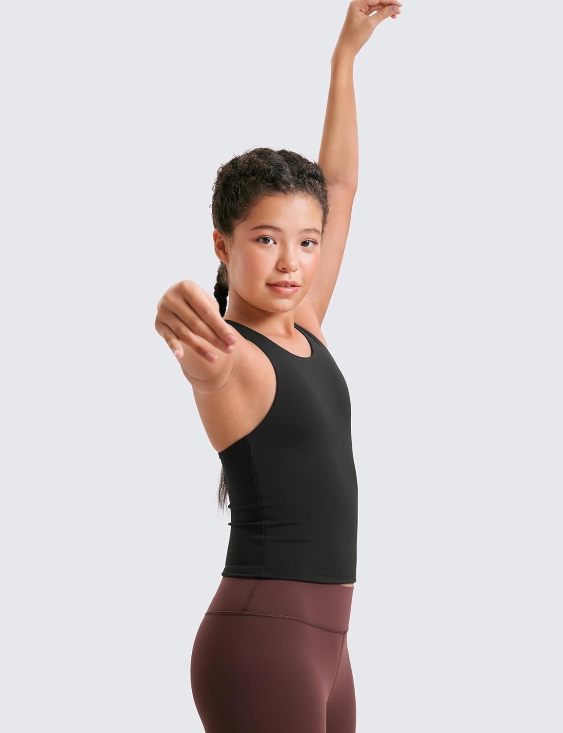 image:imageCRZ YOGA Girls Butterluxe Double Lined Racerback Tank Tops Waist Length High Neck Dance Yoga Athletic Casual Kids TeenBlack