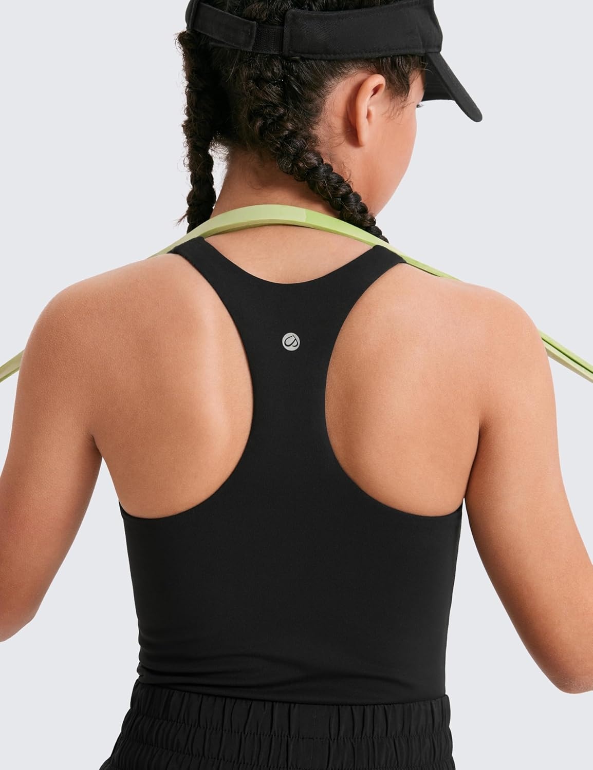 image:imageCRZ YOGA Girls Butterluxe Double Lined Racerback Tank Tops Waist Length High Neck Dance Yoga Athletic Casual Kids TeenBlack