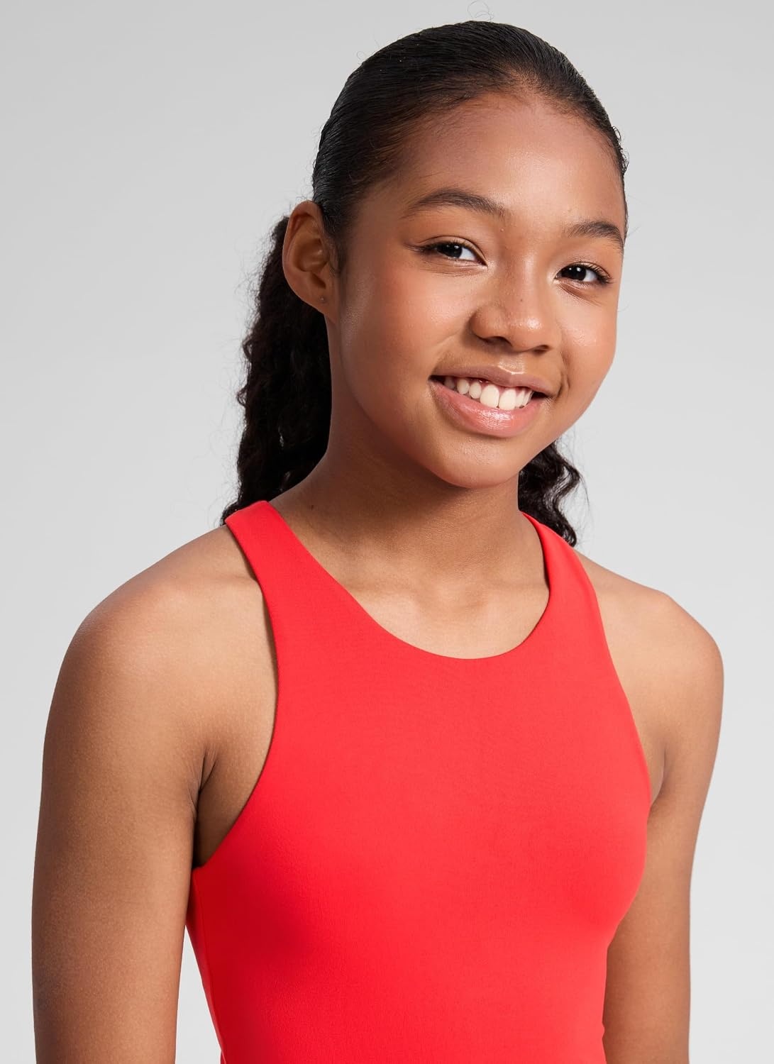 image:imageCRZ YOGA Girls Butterluxe Double Lined Racerback Tank Tops Waist Length High Neck Dance Yoga Athletic Casual Kids TeenDeep Red
