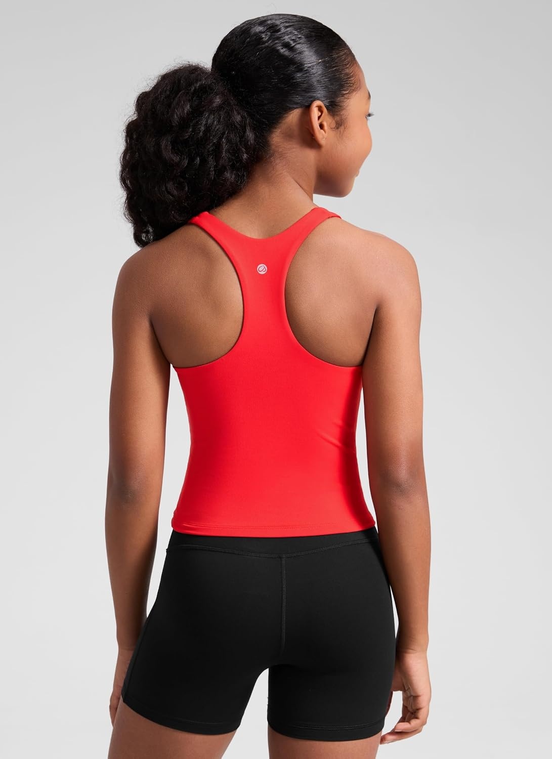 image:imageCRZ YOGA Girls Butterluxe Double Lined Racerback Tank Tops Waist Length High Neck Dance Yoga Athletic Casual Kids TeenDeep Red