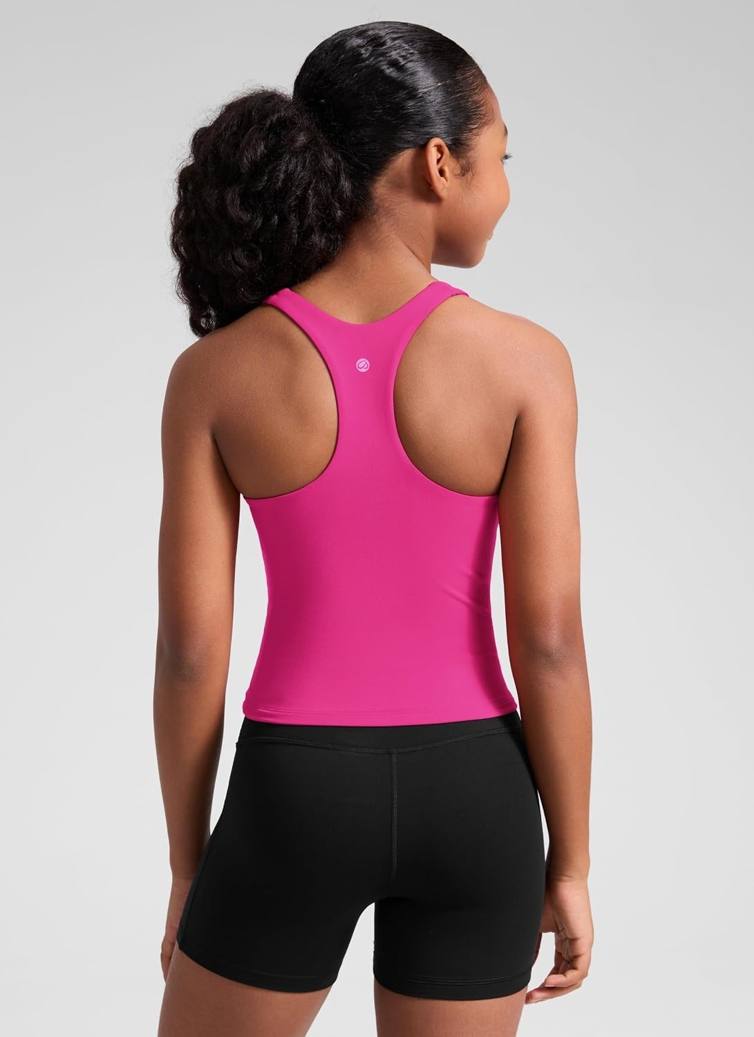 image:imageCRZ YOGA Girls Butterluxe Double Lined Racerback Tank Tops Waist Length High Neck Dance Yoga Athletic Casual Kids TeenHibiscus Purple