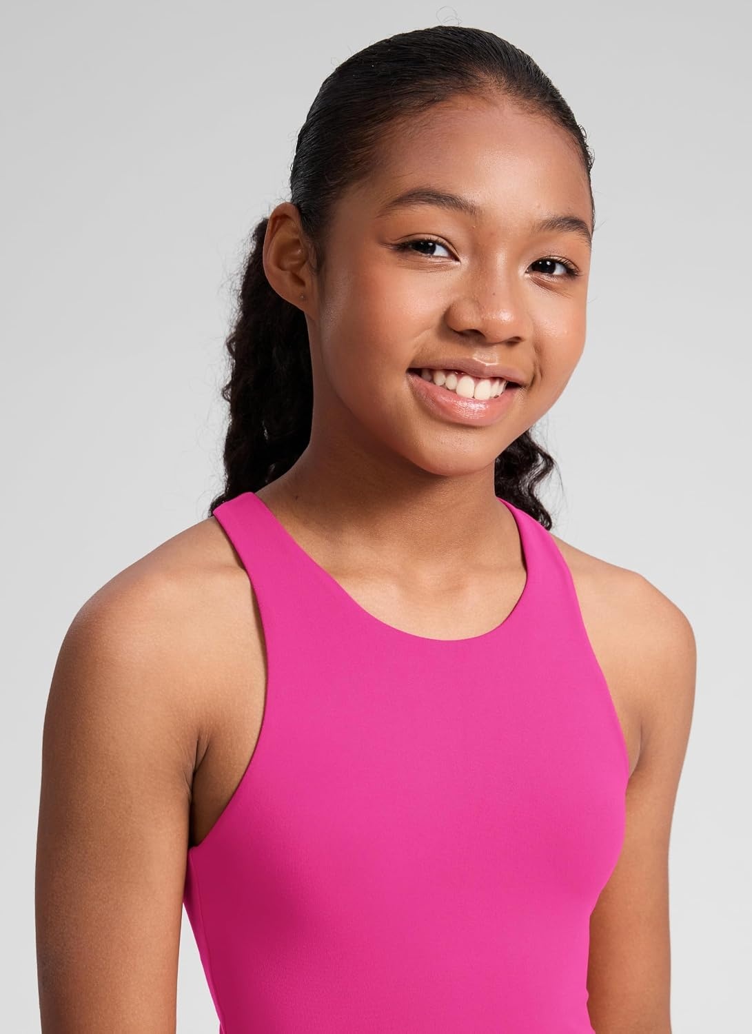 image:imageCRZ YOGA Girls Butterluxe Double Lined Racerback Tank Tops Waist Length High Neck Dance Yoga Athletic Casual Kids TeenHibiscus Purple