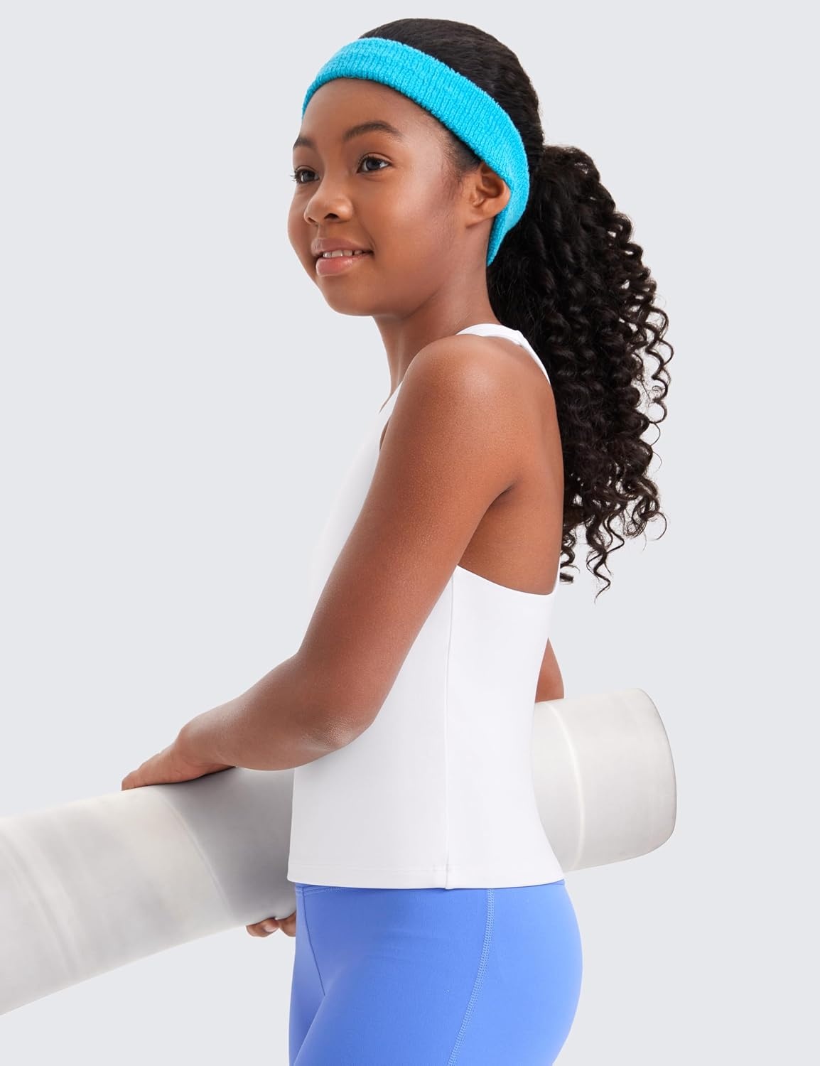 image:imageCRZ YOGA Girls Butterluxe Double Lined Racerback Tank Tops Waist Length High Neck Dance Yoga Athletic Casual Kids TeenWhite