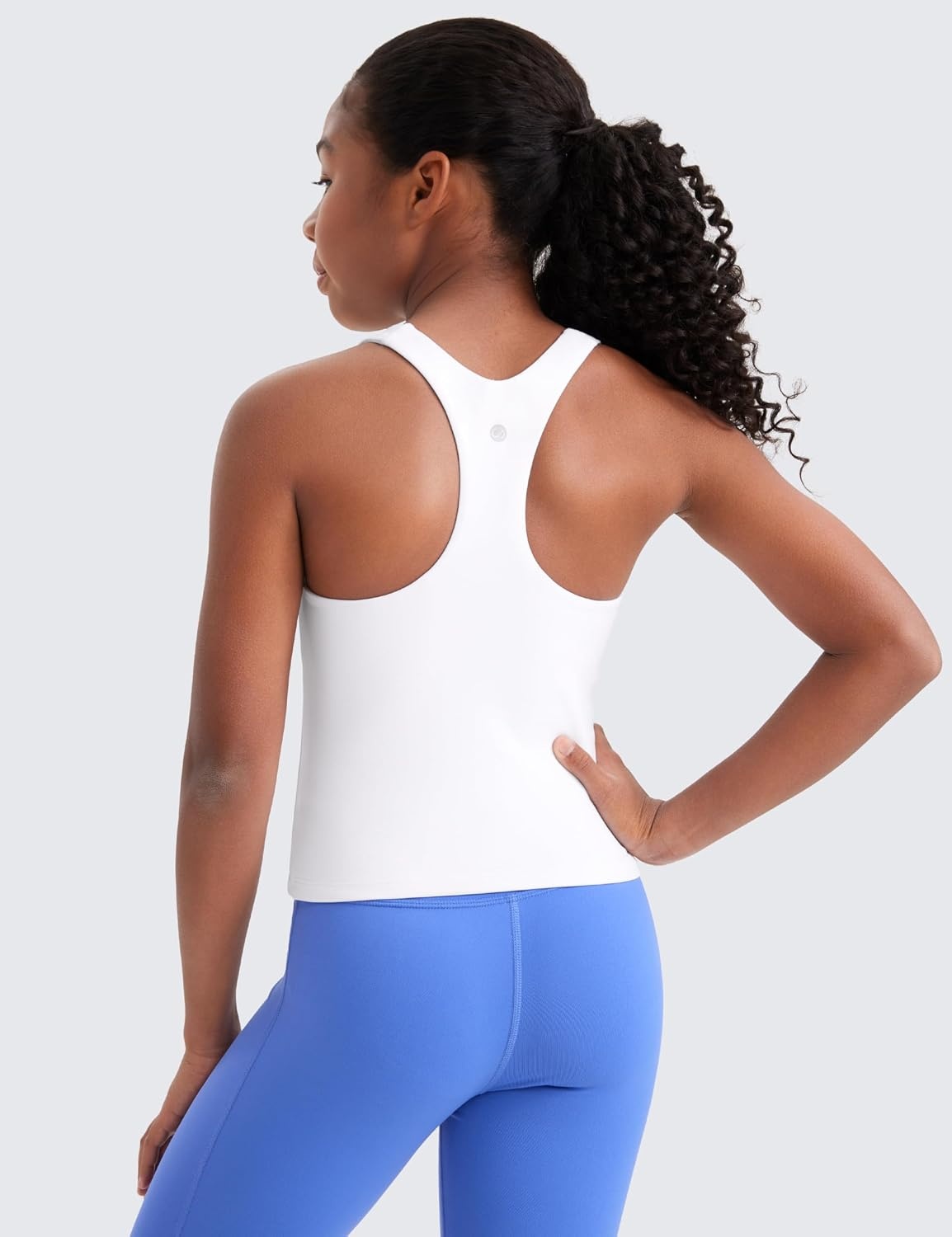 image:imageCRZ YOGA Girls Butterluxe Double Lined Racerback Tank Tops Waist Length High Neck Dance Yoga Athletic Casual Kids TeenWhite