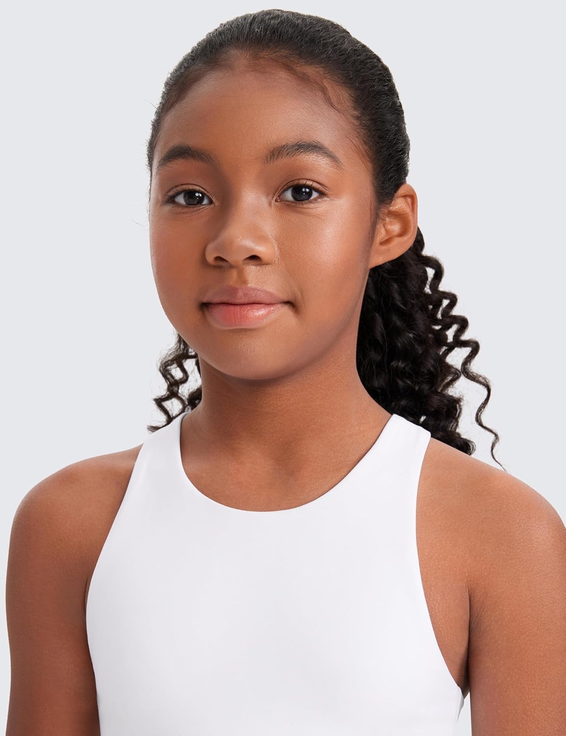 image:imageCRZ YOGA Girls Butterluxe Double Lined Racerback Tank Tops Waist Length High Neck Dance Yoga Athletic Casual Kids TeenWhite
