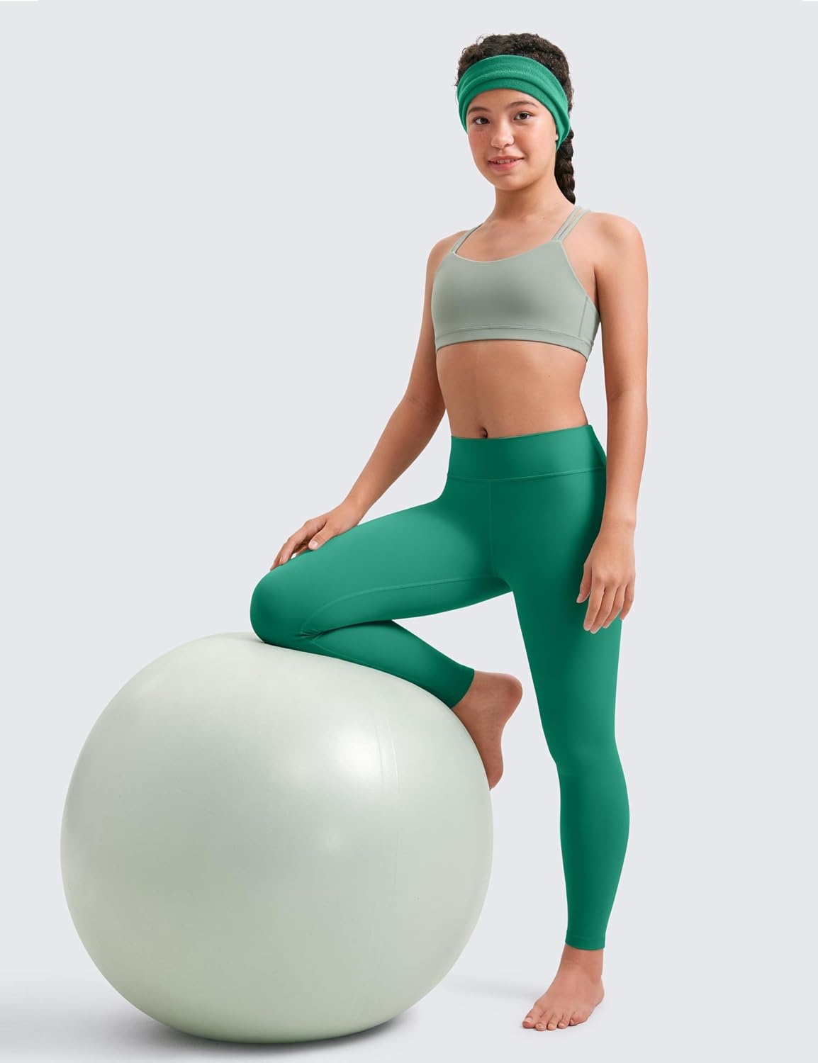image:imageCRZ YOGA Girls Butterluxe Full Length Yoga Leggings Athletic Sports Casual Pants High Waist Tights Kids TeenCascadia Green