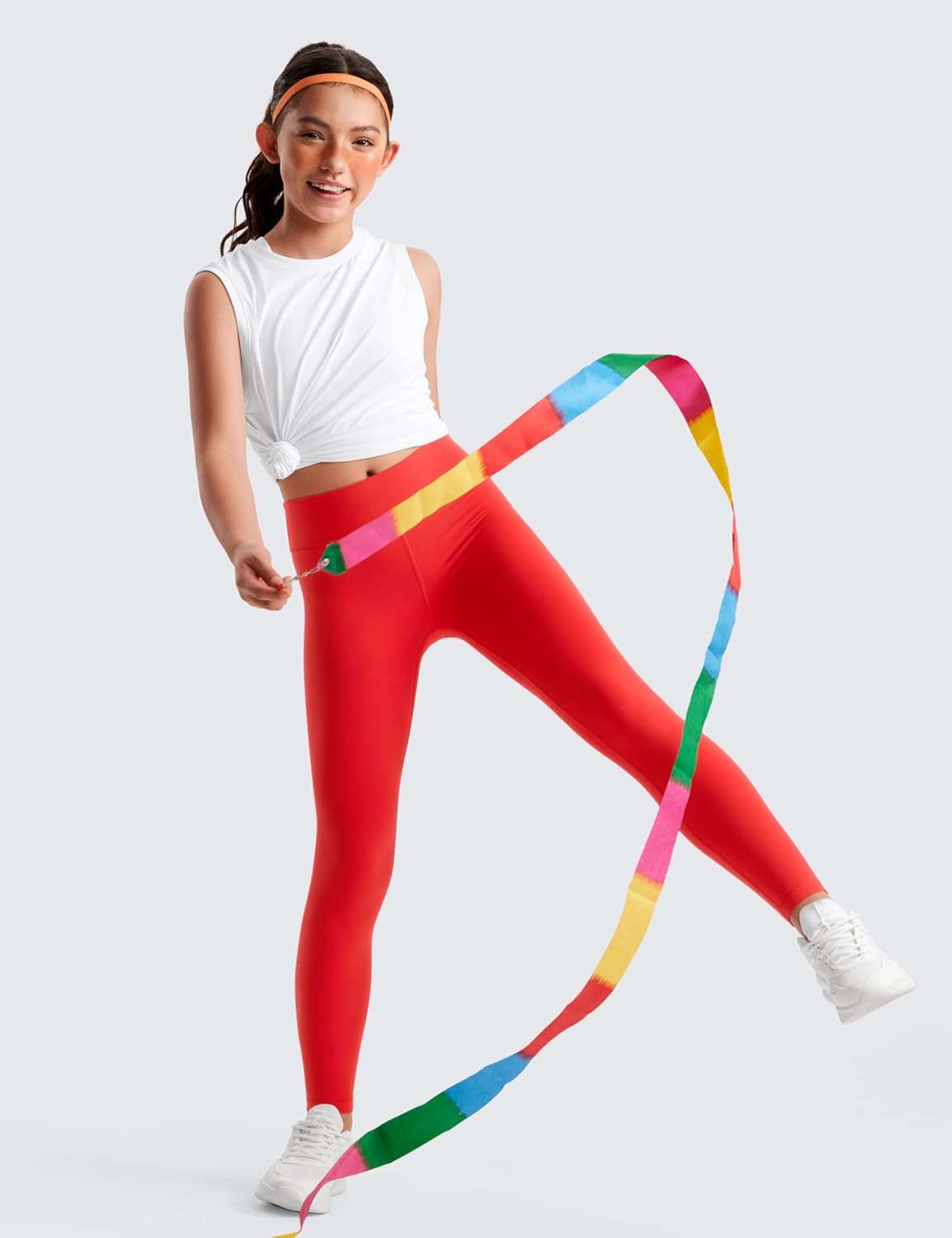 image:imageCRZ YOGA Girls Butterluxe Full Length Yoga Leggings Athletic Sports Casual Pants High Waist Tights Kids TeenDeep Red