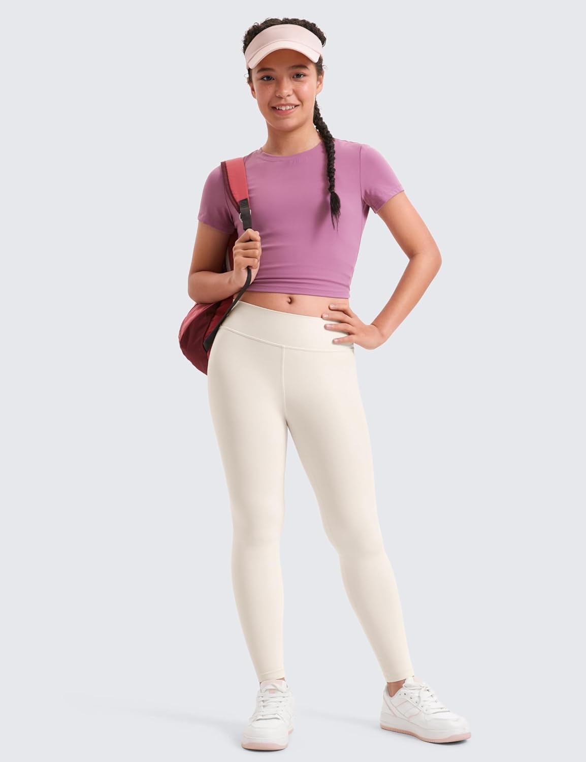 image:imageCRZ YOGA Girls Butterluxe Full Length Yoga Leggings Athletic Sports Casual Pants High Waist Tights Kids TeenMilky White