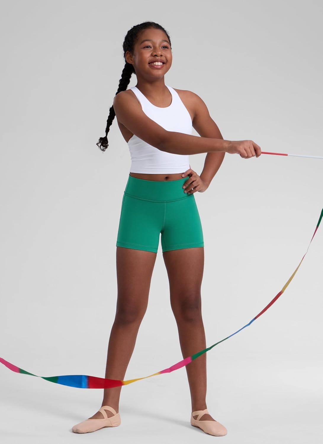 image:imageCRZ YOGA Girls Butterluxe High Waist Athletic Biker Shorts Dance Yoga Casual Kids Teen SummerCascadia Green
