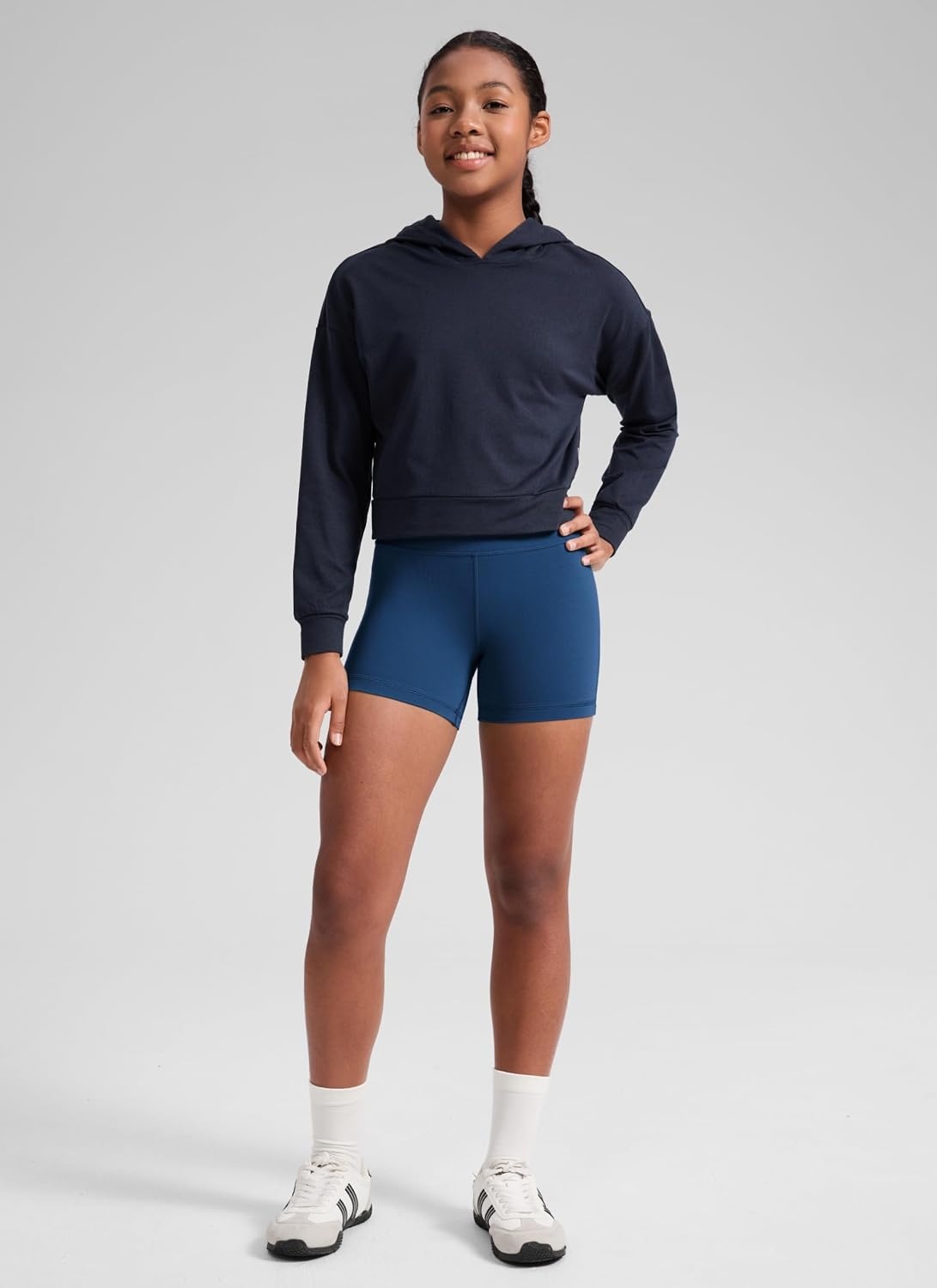 image:imageCRZ YOGA Girls Butterluxe High Waist Athletic Biker Shorts Dance Yoga Casual Kids Teen SummerFrench Navy