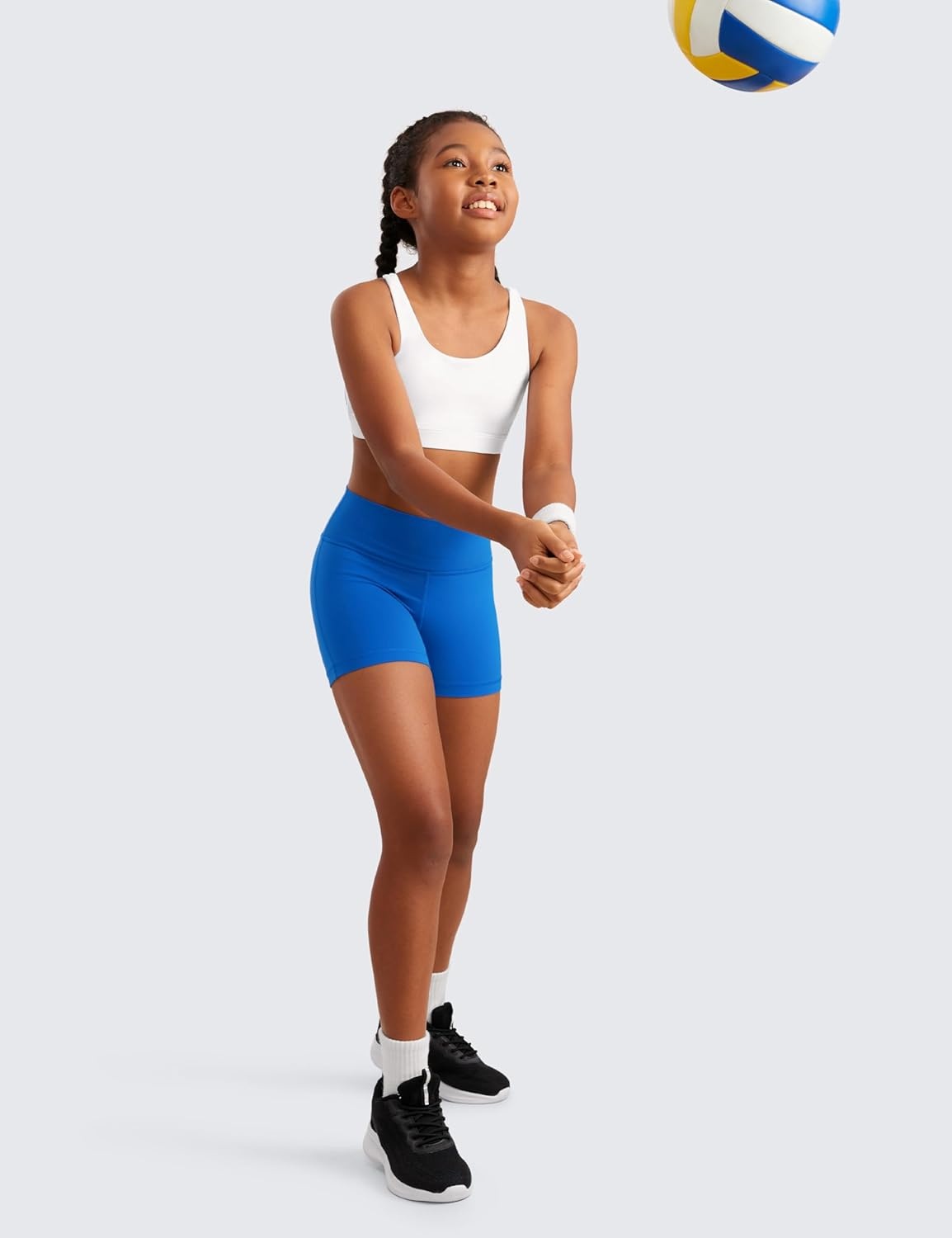 image:imageCRZ YOGA Girls Butterluxe High Waist Athletic Biker Shorts Dance Yoga Casual Kids Teen SummerSparkle Blue