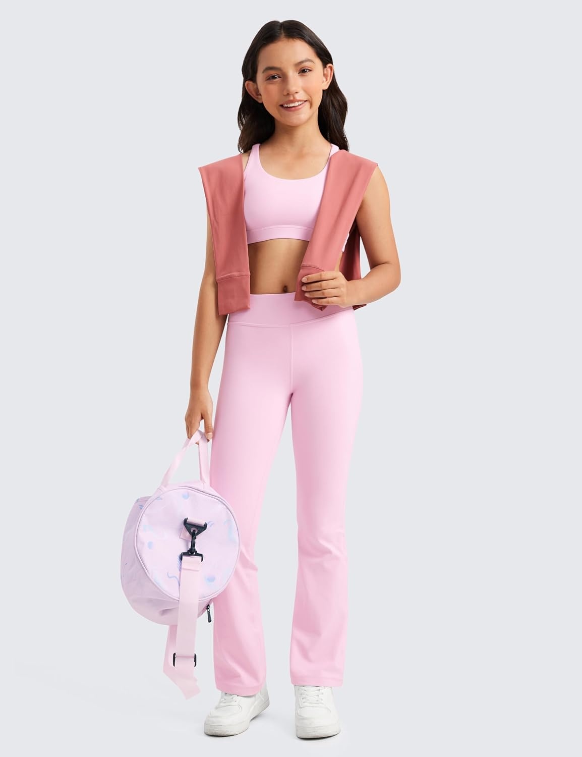 image:imageCRZ YOGA Girls Butterluxe High Waist Yoga Flare Leggings Dance Casual Athletic Pants Bell Bottoms Bootcut Kids TeenPink Peony