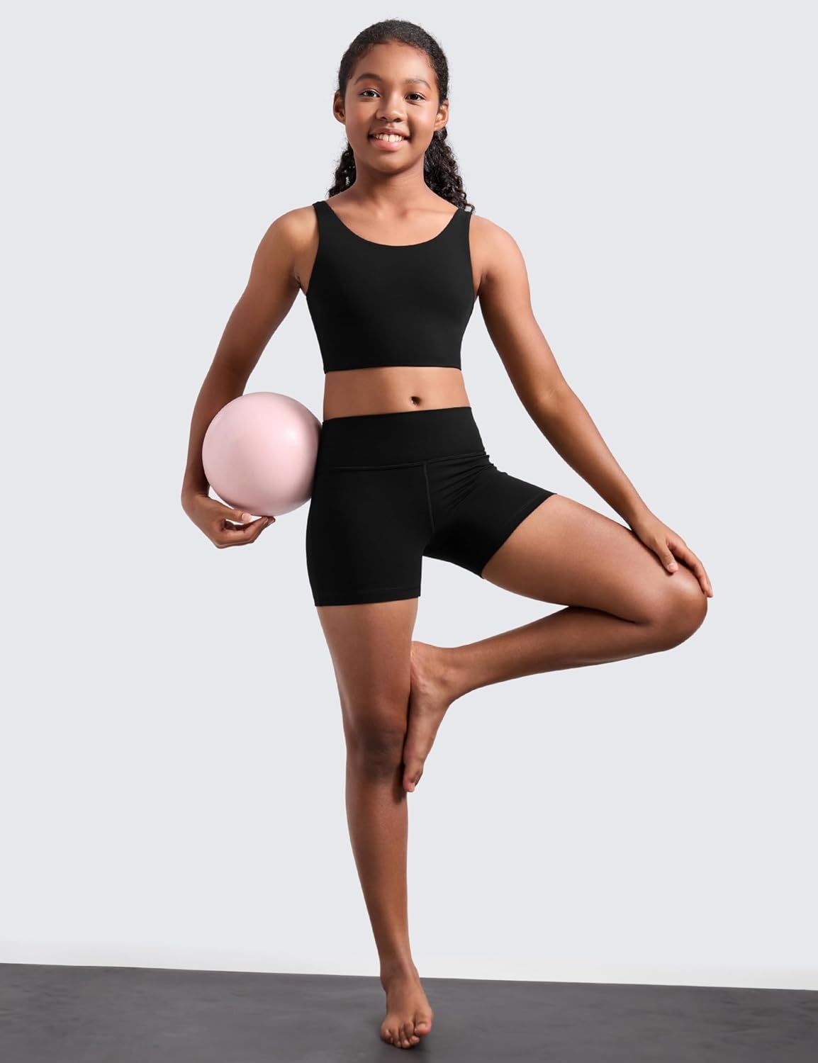 image:imageCRZ YOGA Girls Butterluxe Longline Sports Bra Yoga Athletic Casual Tops Scoop Neck U Back Padded Kids TeenBlack