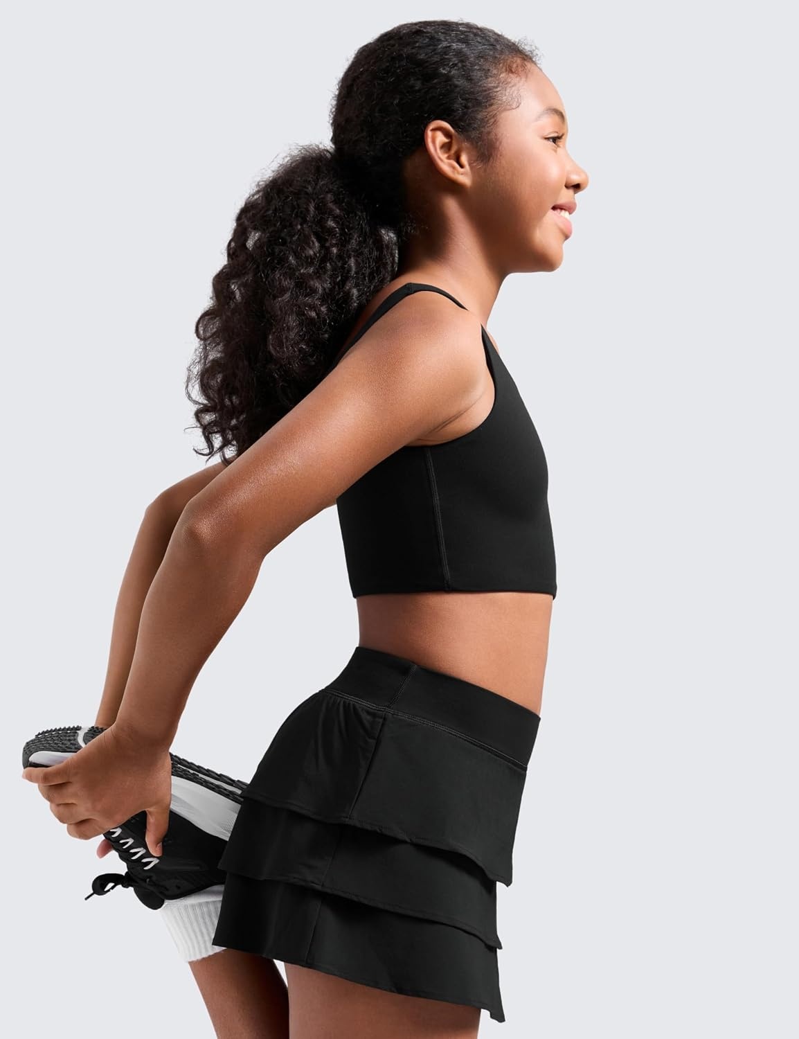 image:imageCRZ YOGA Girls Butterluxe Longline Sports Bra Yoga Athletic Casual Tops Scoop Neck U Back Padded Kids TeenBlack