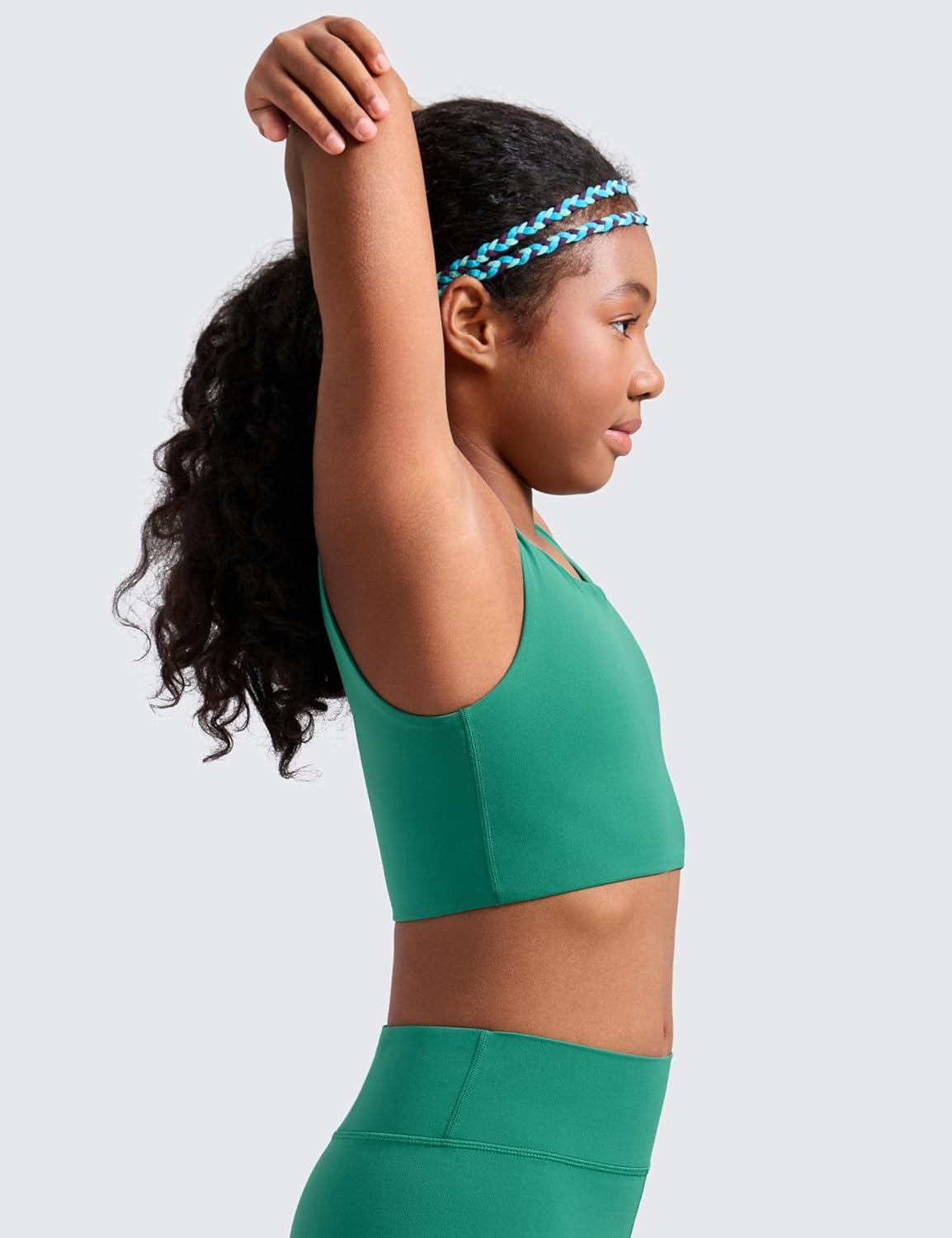 image:imageCRZ YOGA Girls Butterluxe Longline Sports Bra Yoga Athletic Casual Tops Scoop Neck U Back Padded Kids TeenCascadia Green