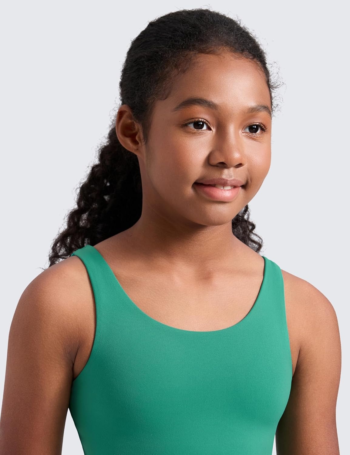 image:imageCRZ YOGA Girls Butterluxe Longline Sports Bra Yoga Athletic Casual Tops Scoop Neck U Back Padded Kids TeenCascadia Green