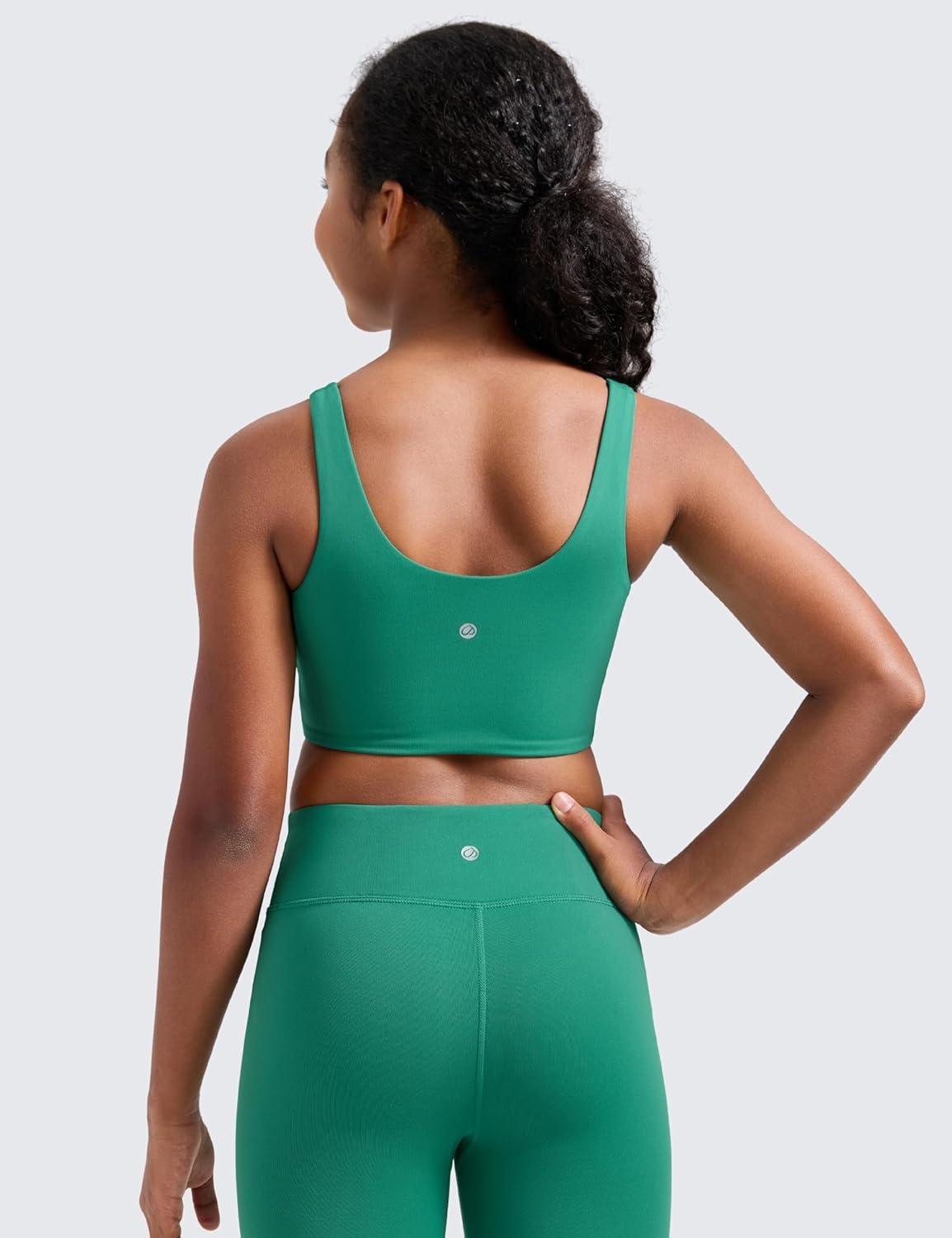 image:imageCRZ YOGA Girls Butterluxe Longline Sports Bra Yoga Athletic Casual Tops Scoop Neck U Back Padded Kids TeenCascadia Green