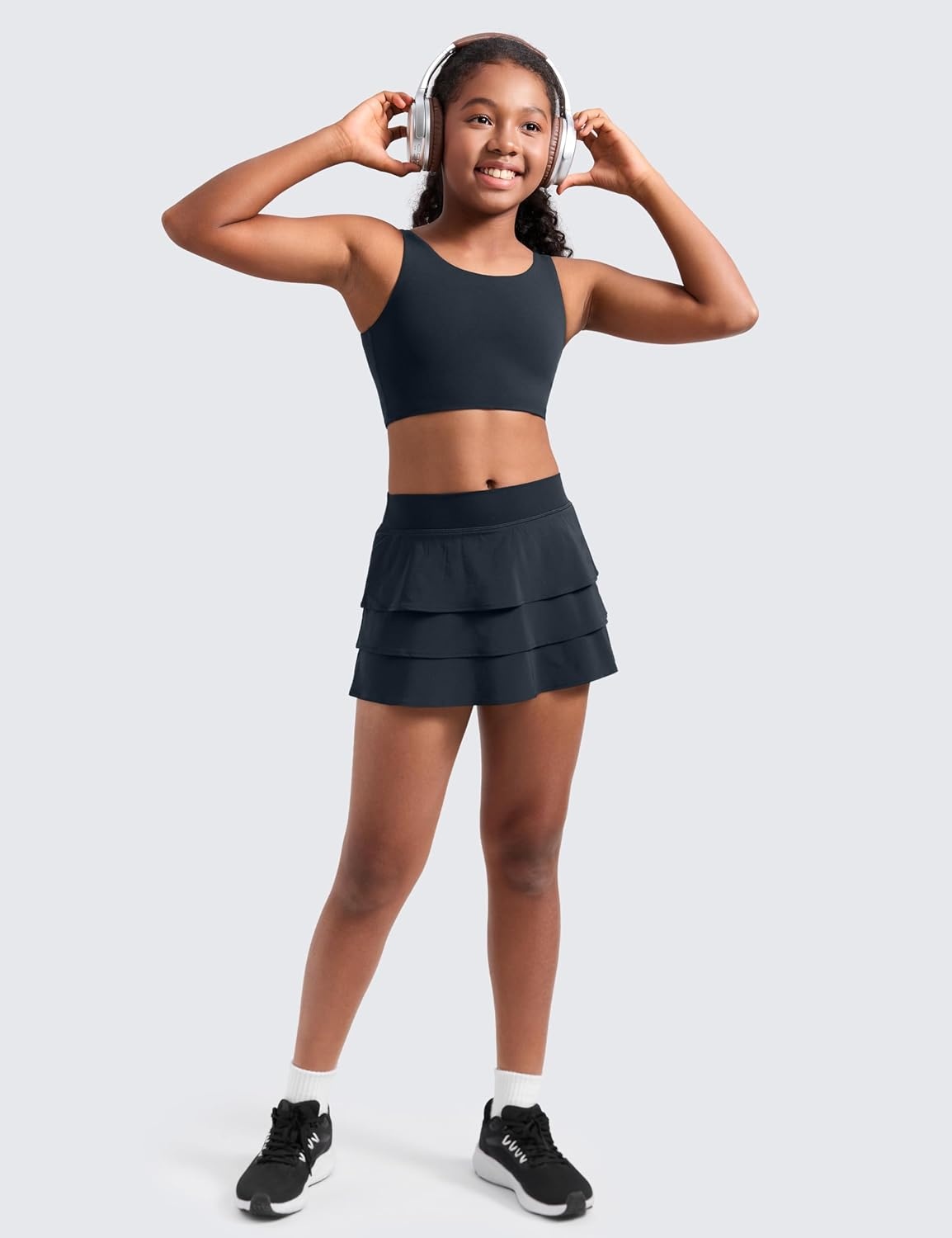 image:imageCRZ YOGA Girls Butterluxe Longline Sports Bra Yoga Athletic Casual Tops Scoop Neck U Back Padded Kids TeenTrue Navy