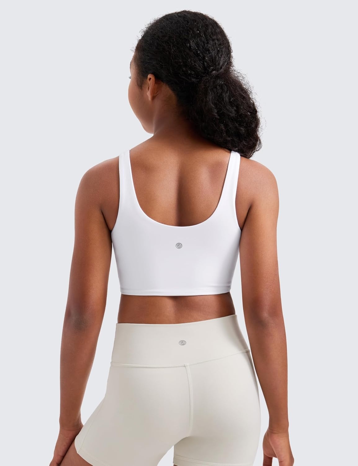 image:imageCRZ YOGA Girls Butterluxe Longline Sports Bra Yoga Athletic Casual Tops Scoop Neck U Back Padded Kids TeenWhite