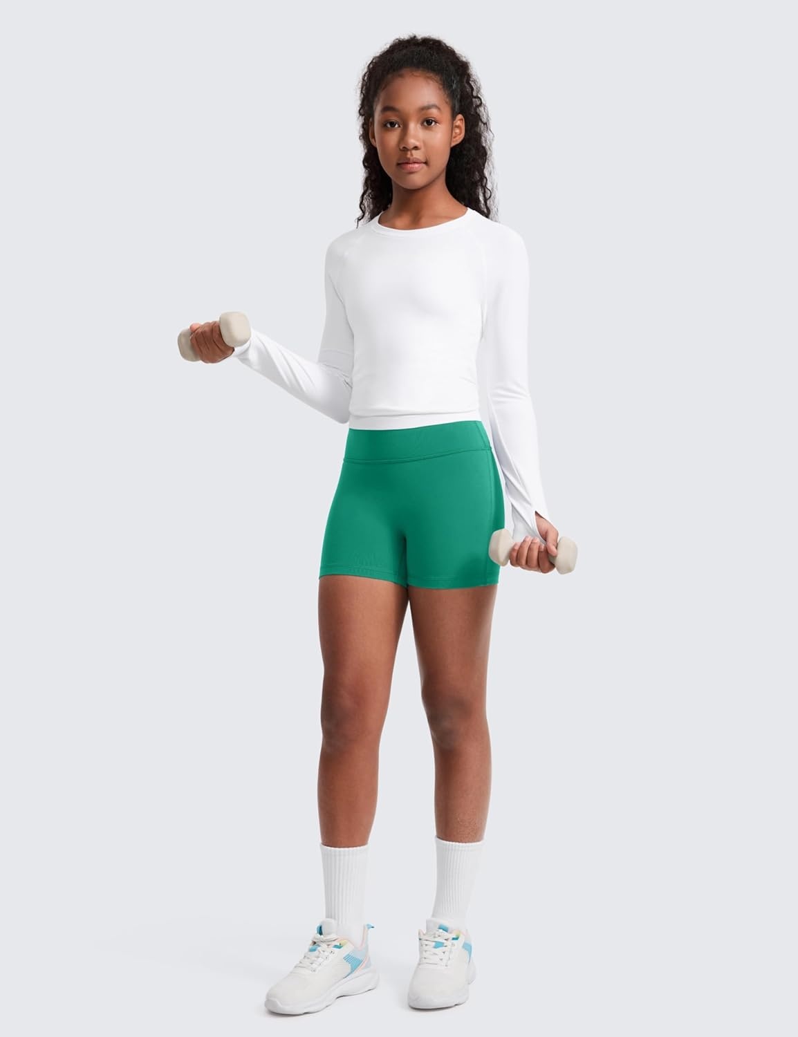 image:imageCRZ YOGA Girls Butterluxe No Front Seam Athletic Biker Shorts Dance Casual Yoga Kids Teen SummerCascadia Green