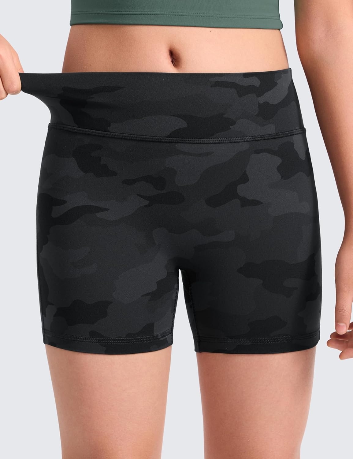 image:imageCRZ YOGA Girls Butterluxe No Front Seam Athletic Biker Shorts Dance Casual Yoga Kids Teen SummerDark Grey Camouflage 2