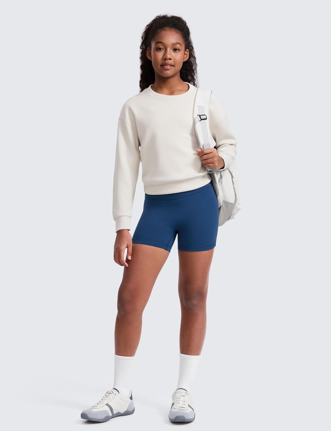 image:imageCRZ YOGA Girls Butterluxe No Front Seam Athletic Biker Shorts Dance Casual Yoga Kids Teen SummerFrench Navy