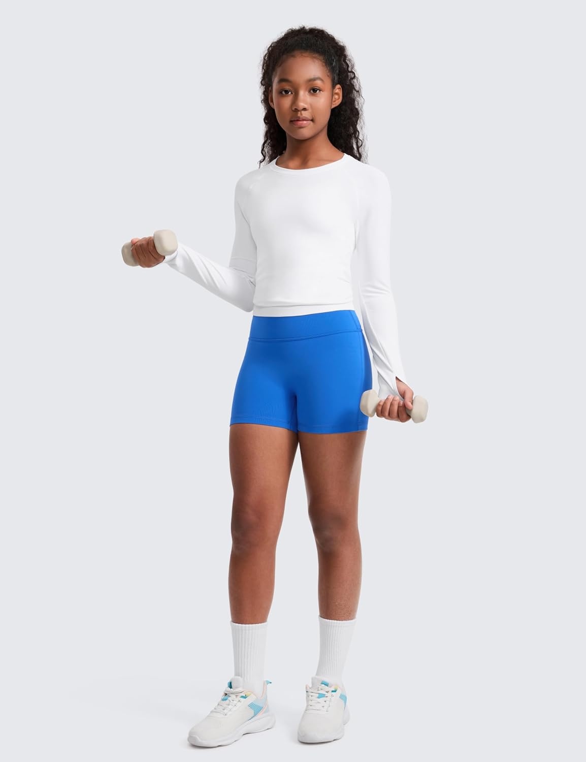 image:imageCRZ YOGA Girls Butterluxe No Front Seam Athletic Biker Shorts Dance Casual Yoga Kids Teen SummerSparkle Blue