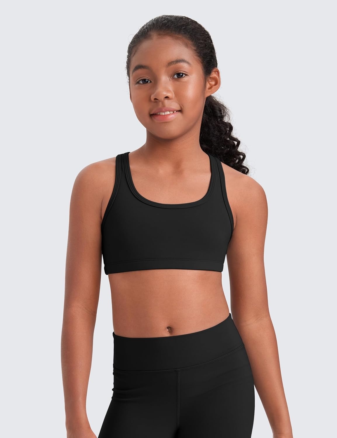 image:imageCRZ YOGA Girls Butterluxe Racerback Sports Bra Yoga Athletic Casual Tops Scoop Neck Padded Crop Kids TeenBlack