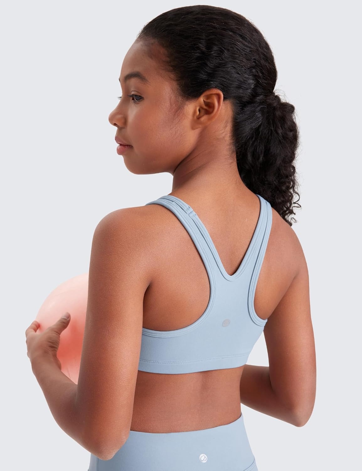 image:imageCRZ YOGA Girls Butterluxe Racerback Sports Bra Yoga Athletic Casual Tops Scoop Neck Padded Crop Kids TeenCambric Blue