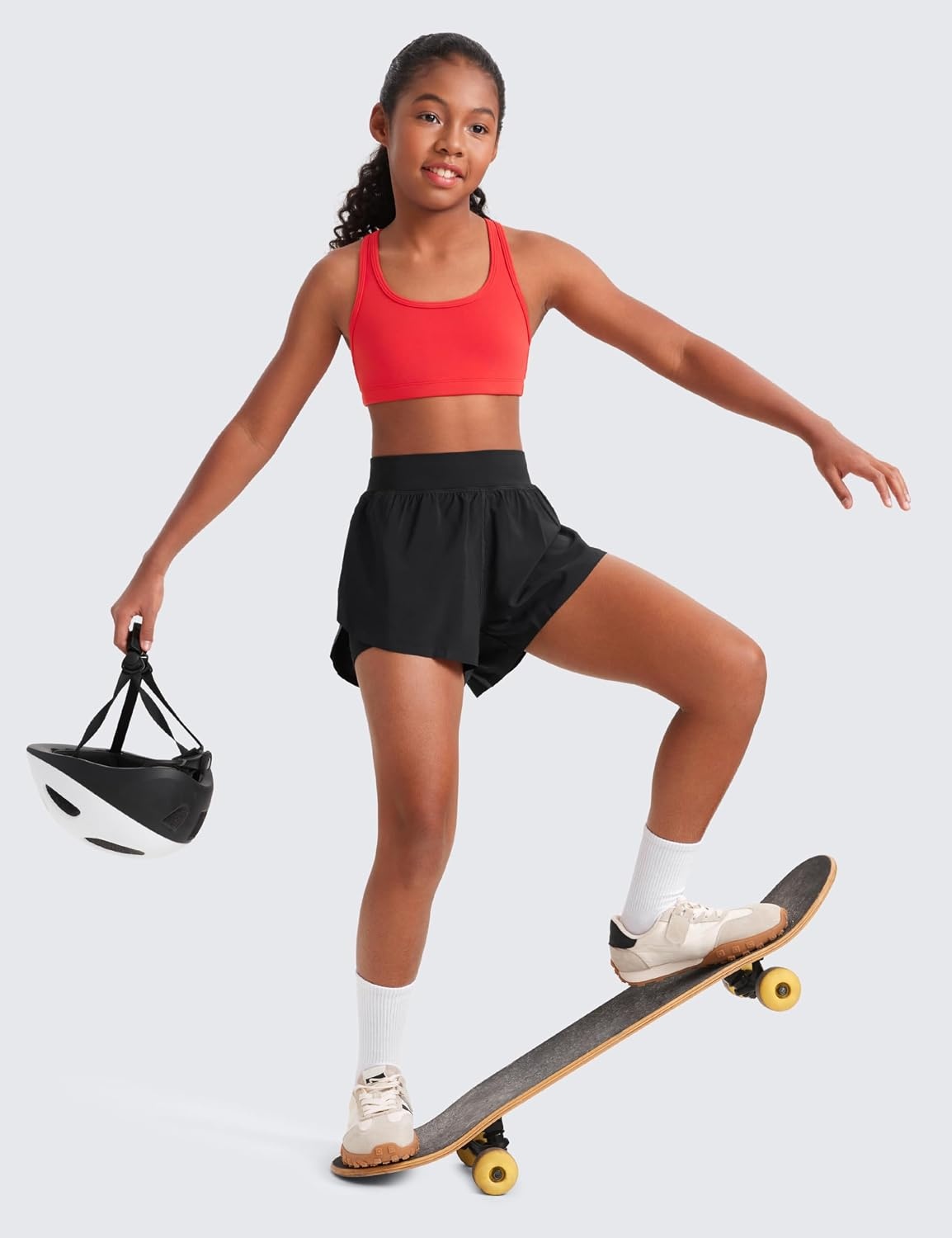 image:imageCRZ YOGA Girls Butterluxe Racerback Sports Bra Yoga Athletic Casual Tops Scoop Neck Padded Crop Kids TeenDeep Red
