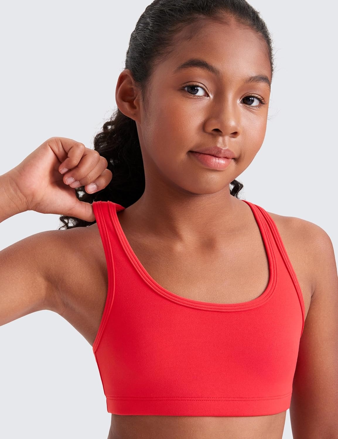 image:imageCRZ YOGA Girls Butterluxe Racerback Sports Bra Yoga Athletic Casual Tops Scoop Neck Padded Crop Kids TeenDeep Red