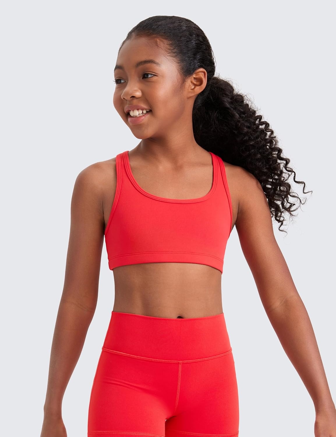 image:imageCRZ YOGA Girls Butterluxe Racerback Sports Bra Yoga Athletic Casual Tops Scoop Neck Padded Crop Kids TeenDeep Red