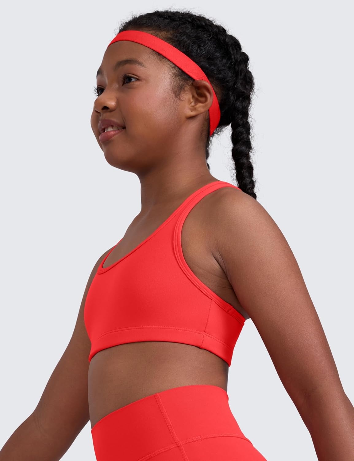 image:imageCRZ YOGA Girls Butterluxe Racerback Sports Bra Yoga Athletic Casual Tops Scoop Neck Padded Crop Kids TeenDeep Red