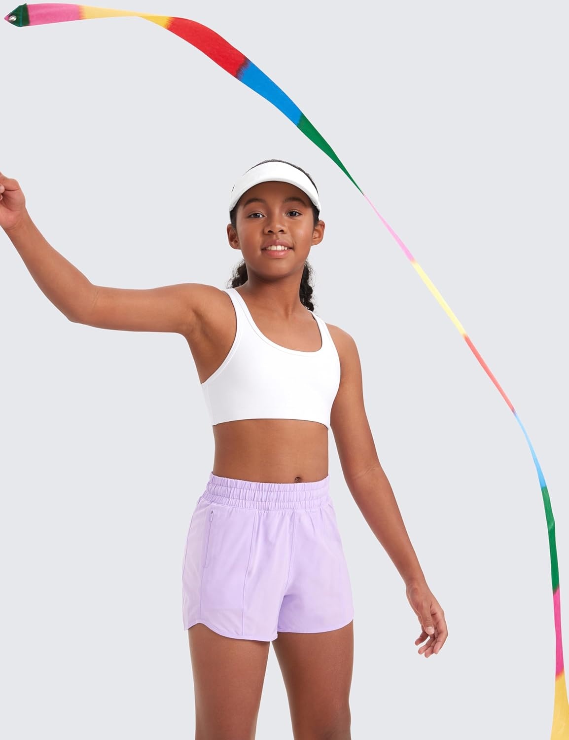image:imageCRZ YOGA Girls Butterluxe Racerback Sports Bra Yoga Athletic Casual Tops Scoop Neck Padded Crop Kids TeenWhite