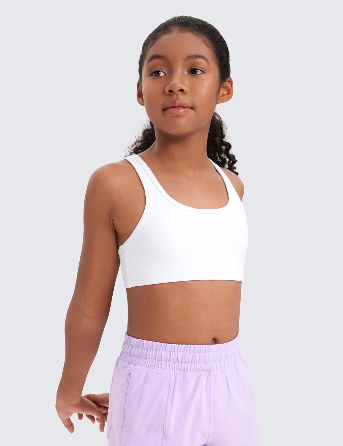 image:imageCRZ YOGA Girls Butterluxe Racerback Sports Bra Yoga Athletic Casual Tops Scoop Neck Padded Crop Kids TeenWhite