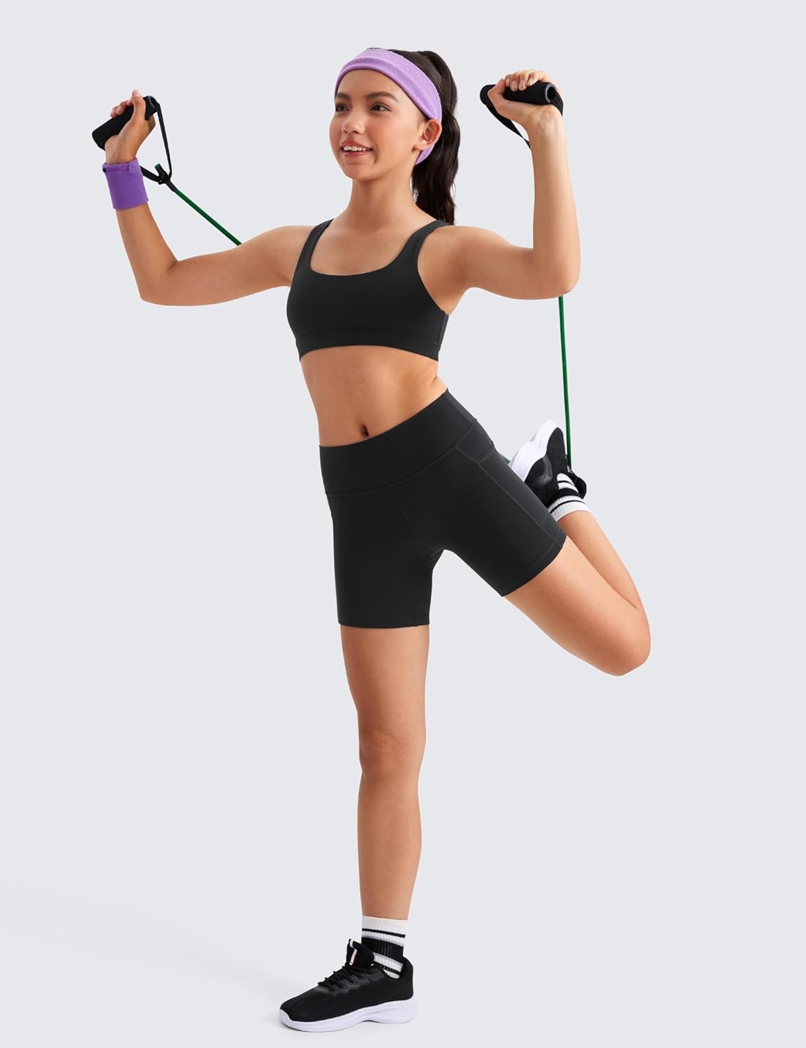 image:imageCRZ YOGA Girls Butterluxe U Back Sports Bra Yoga Athletic Casual Tops Scoop Neck Padded Crop Kids TeenBlack