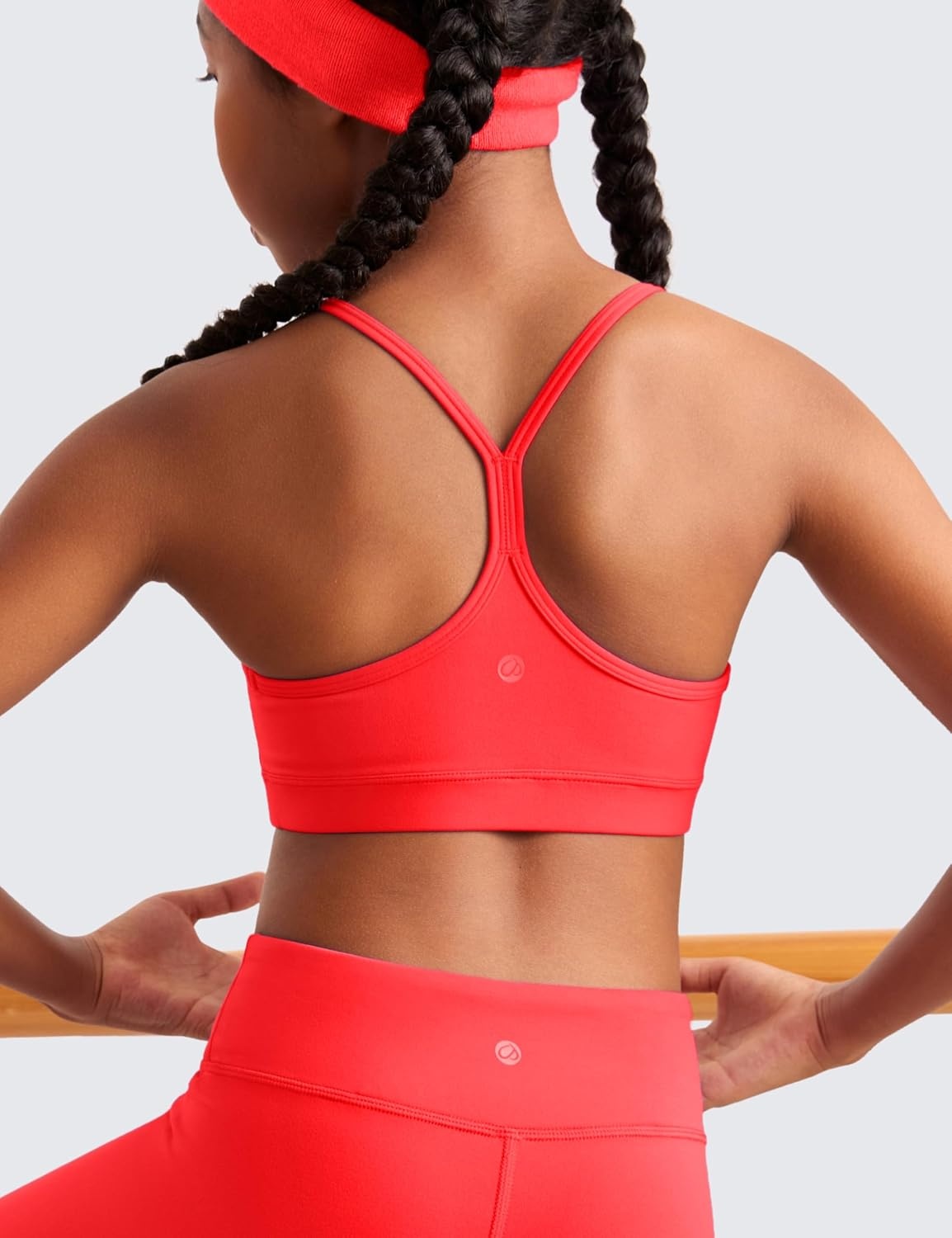 image:imageCRZ YOGA Girls Butterluxe Y Back Sports Bra Yoga Athletic Casual Tops Scoop Neck Spaghetti Strap Padded Crop Kids TeenDeep Red