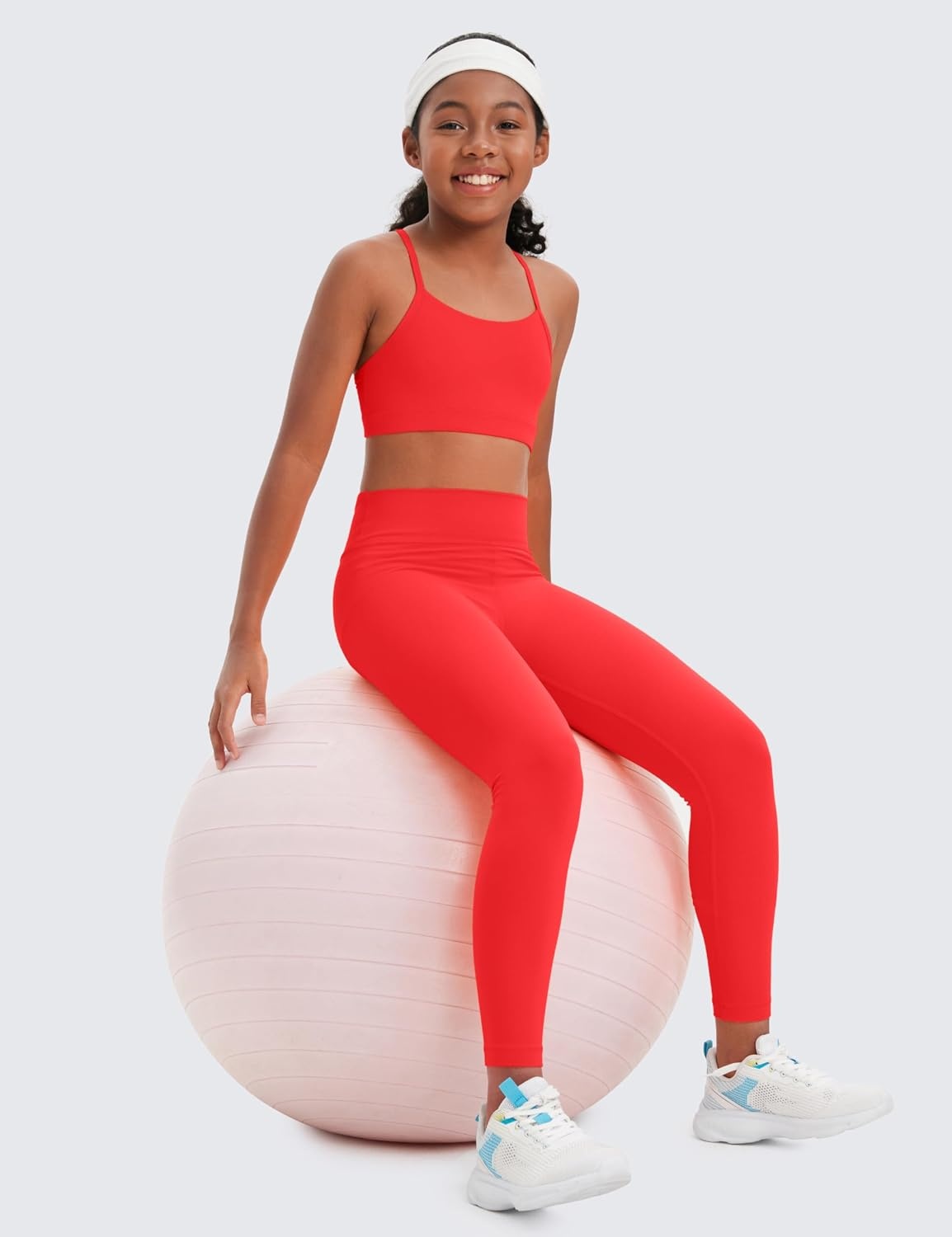 image:imageCRZ YOGA Girls Butterluxe Y Back Sports Bra Yoga Athletic Casual Tops Scoop Neck Spaghetti Strap Padded Crop Kids TeenDeep Red