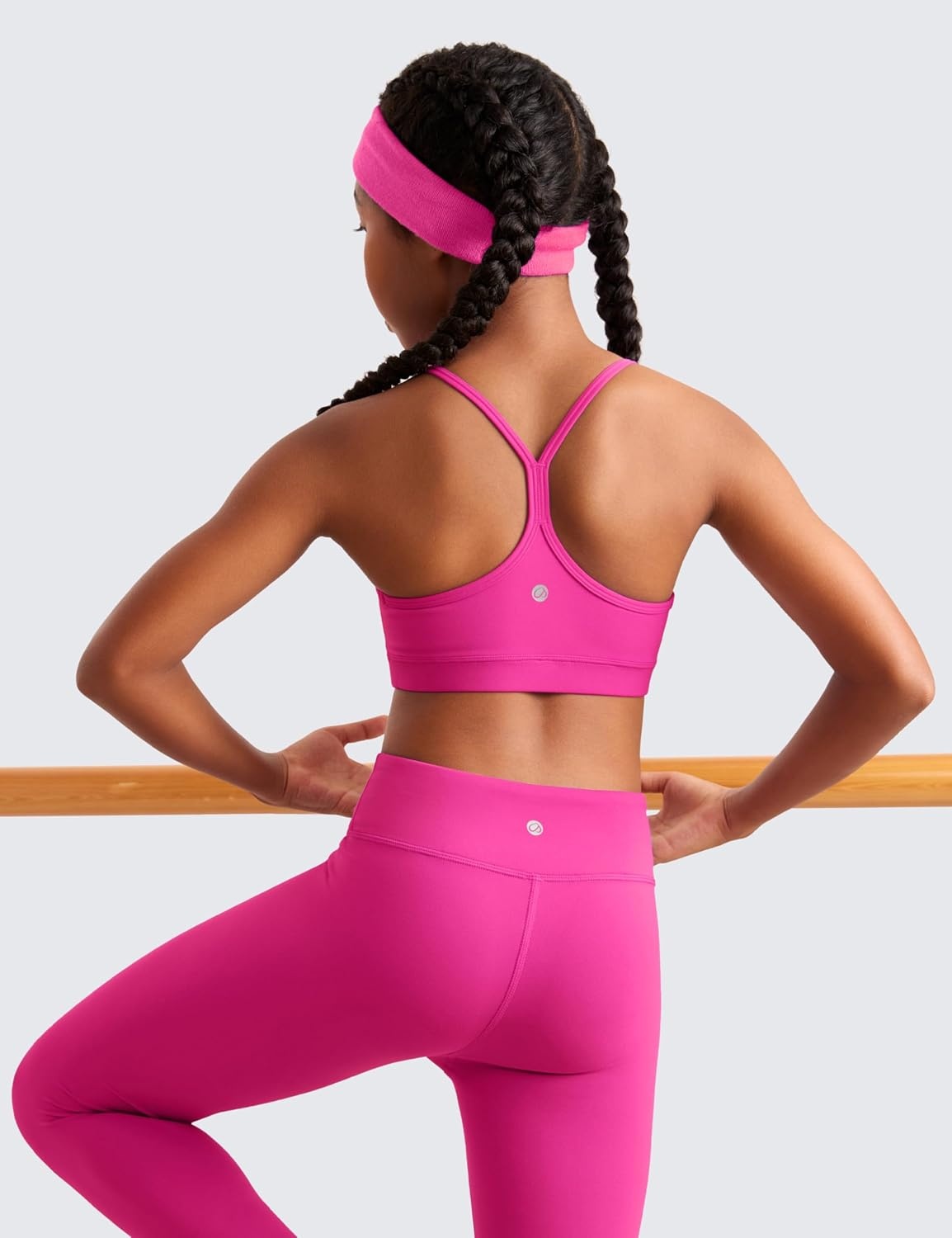 image:imageCRZ YOGA Girls Butterluxe Y Back Sports Bra Yoga Athletic Casual Tops Scoop Neck Spaghetti Strap Padded Crop Kids TeenHibiscus Purple