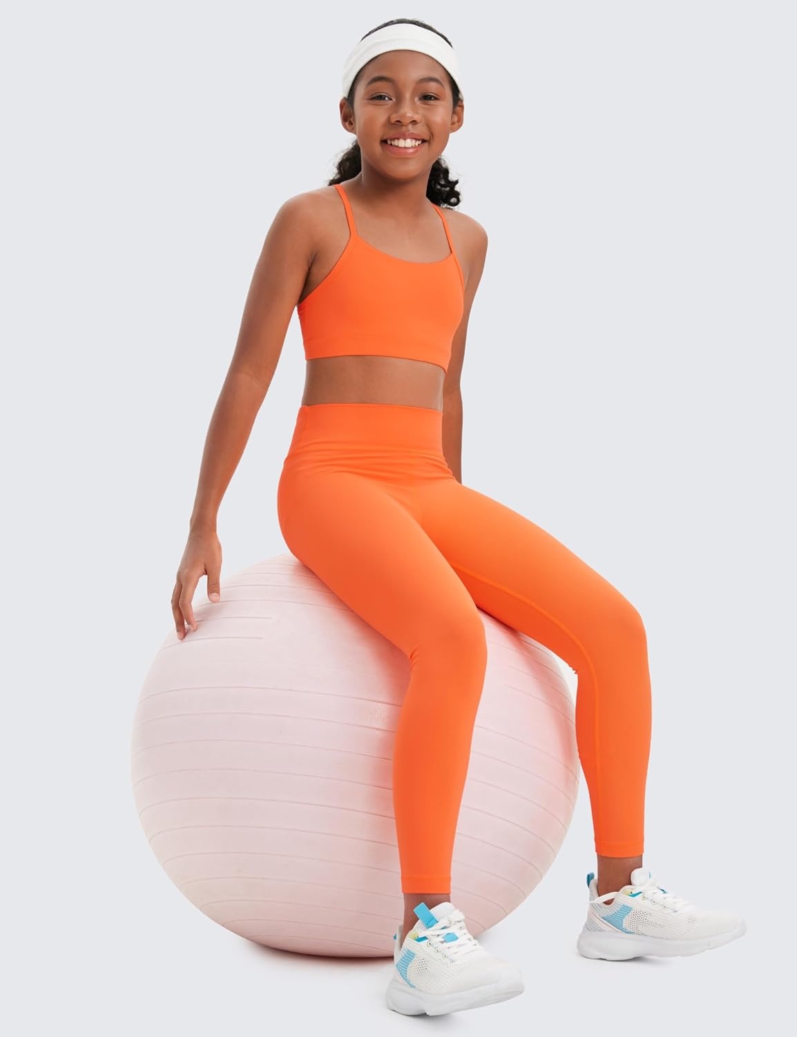 image:imageCRZ YOGA Girls Butterluxe Y Back Sports Bra Yoga Athletic Casual Tops Scoop Neck Spaghetti Strap Padded Crop Kids TeenNeon Orange