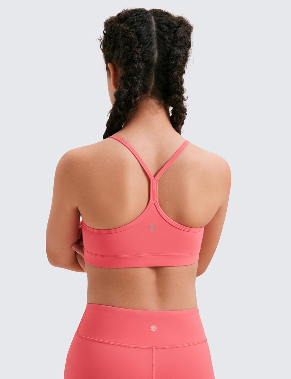image:imageCRZ YOGA Girls Butterluxe Y Back Sports Bra Yoga Athletic Casual Tops Scoop Neck Spaghetti Strap Padded Crop Kids TeenRaspberry Sorbet