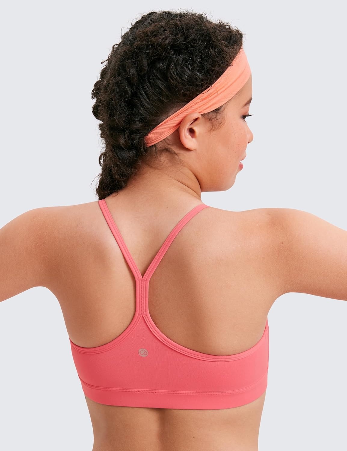 image:imageCRZ YOGA Girls Butterluxe Y Back Sports Bra Yoga Athletic Casual Tops Scoop Neck Spaghetti Strap Padded Crop Kids TeenRaspberry Sorbet